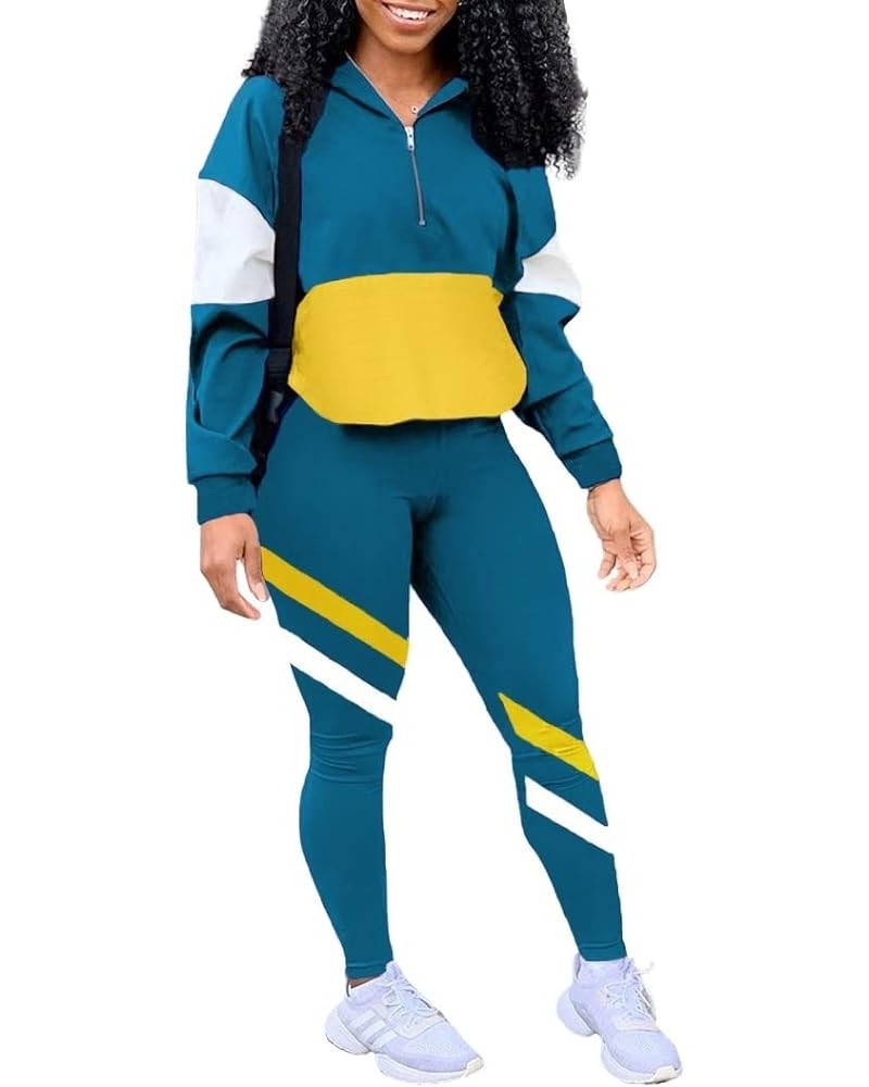 Women's Two Piece Outfits Zip Top Jacket and Elastic Waistband Pant Women Sweatsuit Tracksuit Sets B-02 Lack Blue $17.20 Acti...