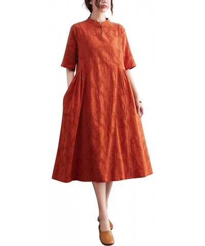 Women's Cotton Linen Dress Lapel Button Midi Dresses with Pockets 23773-c $19.59 Dresses