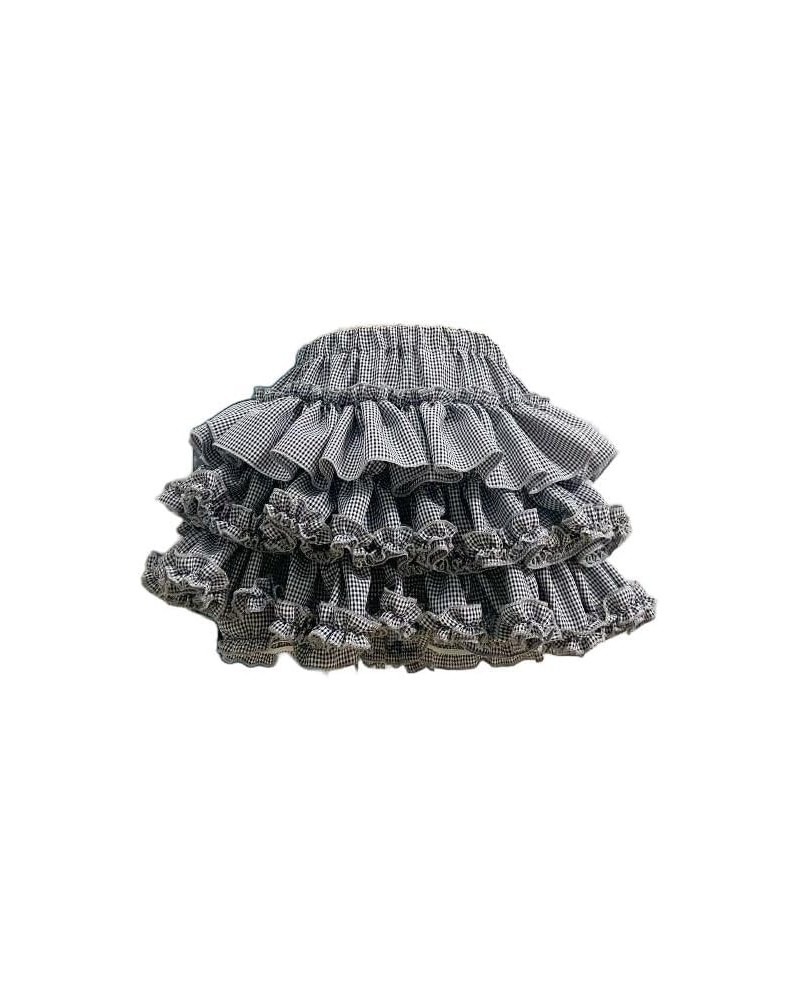 Womens Ruffle Layered Tutu Puffy Skirt Cute Cake Skirts Y2K High Waist Preppy Lolita Dress Grid $15.60 Skirts