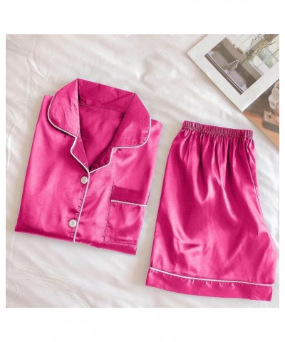 Silk Satin Pajamas Set for Women Two Piece Pj Sets Button-Down Christmas Pajamas Soft Comfy Loungewear Sleepwear A03-hot Pink...