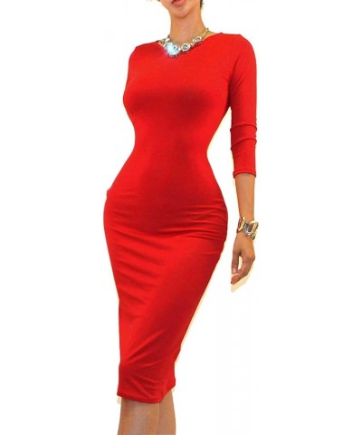 Women's USA Classic Slim Fit Bodycon Pencil Midi Dress Gg34, Red $10.80 Dresses