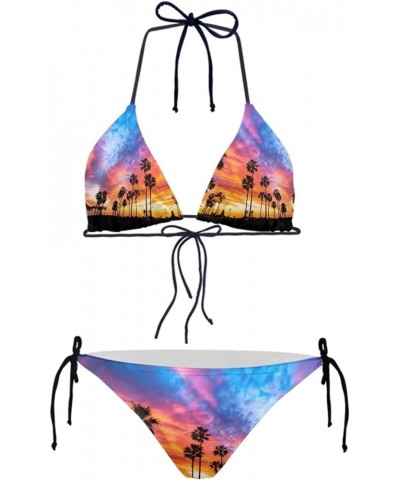 Bikini Triangle Sets for Women 2 Piece Swimsuit Halter String Swimwear Bathing Suit Hawaii Sunset Tree $13.33 Swimsuits