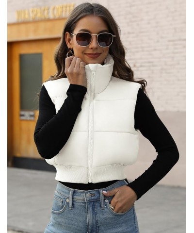 Women's Cropped Puffer Vest Sleeveless Puffer Jacket Padded Gilet Outerwear Winter Full Zip Lightweight Coat Beige $19.60 Vests