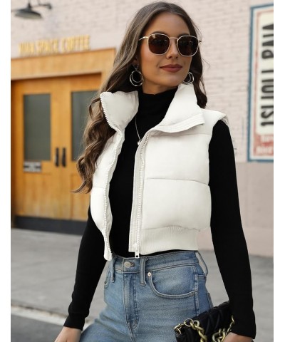 Women's Cropped Puffer Vest Sleeveless Puffer Jacket Padded Gilet Outerwear Winter Full Zip Lightweight Coat Beige $19.60 Vests