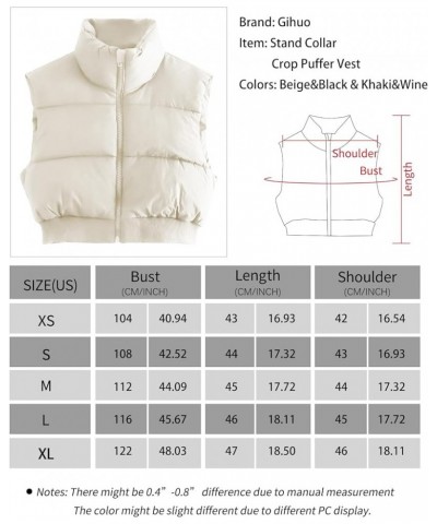 Women's Cropped Puffer Vest Sleeveless Puffer Jacket Padded Gilet Outerwear Winter Full Zip Lightweight Coat Beige $19.60 Vests