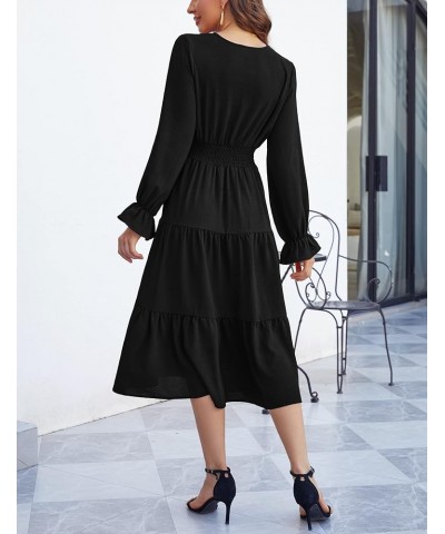 Women's Casual Wrap V Neck Midi Dress Long Sleeve Smocked Waist Tiered A Line Pleated Flowy Long Dress Black $23.09 Dresses