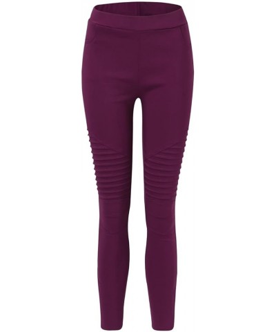 Womens Cotton Jeggings for Women High Waisted Stretch Skinny Moto Biker Leggings Pleated Slim Pull-On Pencil Pants Purple $11...