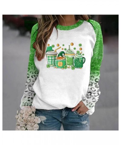 St Patricks Shirts for Women Crewneck Sweatshirts Long Sleeve Graphic Sweatshirt Green Tunic Tops Loose Fit 15 St Patricks Sh...