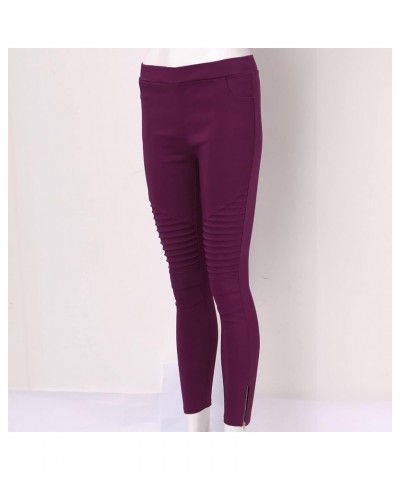 Womens Cotton Jeggings for Women High Waisted Stretch Skinny Moto Biker Leggings Pleated Slim Pull-On Pencil Pants Purple $11...