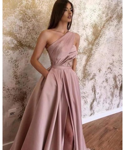 One Shoulder Prom Dresses for Women 2024 Long Slit Satin Ball Gown Formal Evening Gowns with Pockets Sage $38.22 Dresses