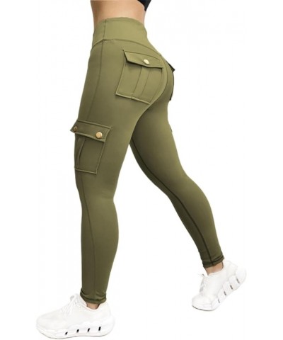 Cargo Leggings with Pockets for Women Plus Size High Waisted Tummy Control Leggings Scrunch Butt Lifting Yoga Pants 01 Army G...