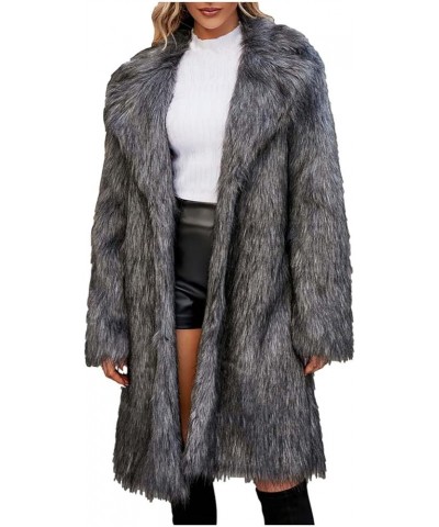 Womens Trendy Overcoat Warm Faux Fur Coats 2023 Winter Clothes Sexy Cardigan Jacket Oversized Furry Lapel Outerwear Dark Gray...