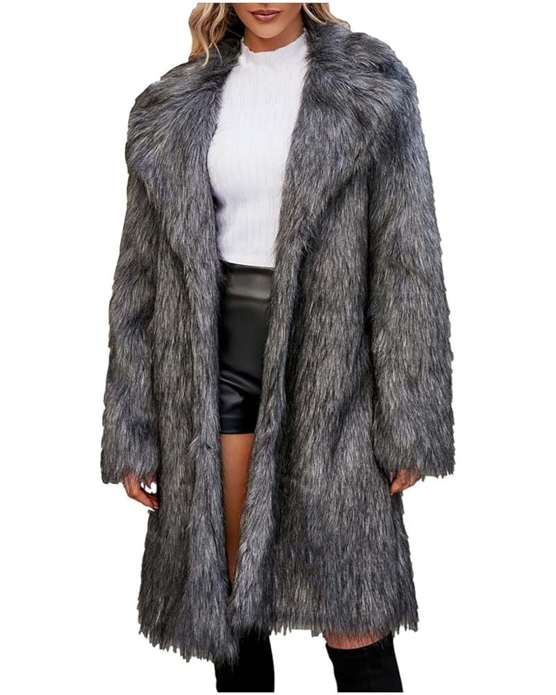 Womens Trendy Overcoat Warm Faux Fur Coats 2023 Winter Clothes Sexy Cardigan Jacket Oversized Furry Lapel Outerwear Dark Gray...