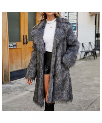 Womens Trendy Overcoat Warm Faux Fur Coats 2023 Winter Clothes Sexy Cardigan Jacket Oversized Furry Lapel Outerwear Dark Gray...