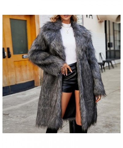 Womens Trendy Overcoat Warm Faux Fur Coats 2023 Winter Clothes Sexy Cardigan Jacket Oversized Furry Lapel Outerwear Dark Gray...