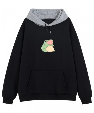 Women's Cute Frog Sweatshirt Kawaii Patchwork Hoodie for Teen Girls Aesthetic Cottagecore Clothes Feminino Hoodies (Black,M,M...