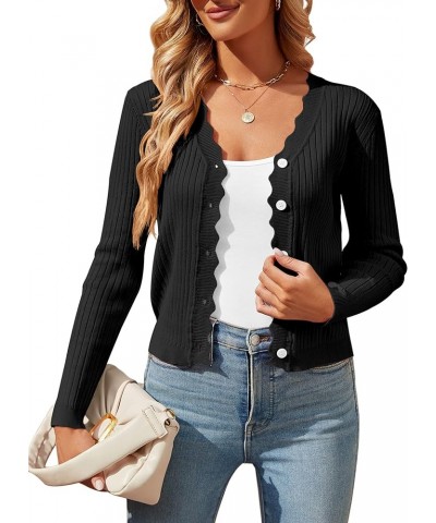 Womens Cropped Cardigan Knit Shrugs for Dresses Tops V Neck Button Down Cardigans Sweaters Black $6.95 Sweaters