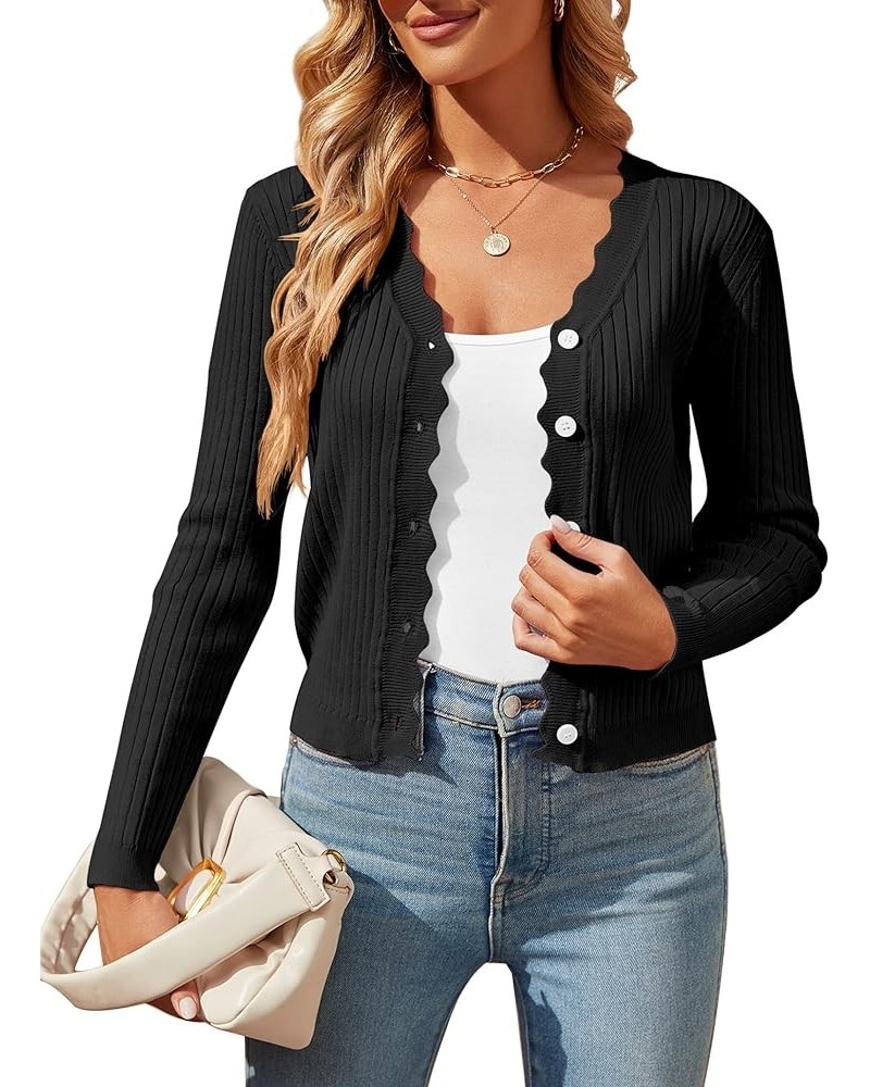 Womens Cropped Cardigan Knit Shrugs for Dresses Tops V Neck Button Down Cardigans Sweaters Black $6.95 Sweaters