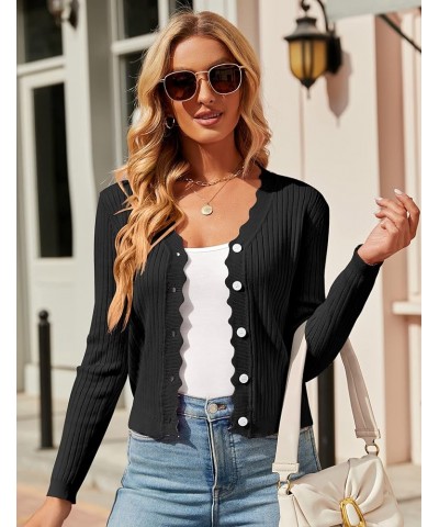 Womens Cropped Cardigan Knit Shrugs for Dresses Tops V Neck Button Down Cardigans Sweaters Black $6.95 Sweaters