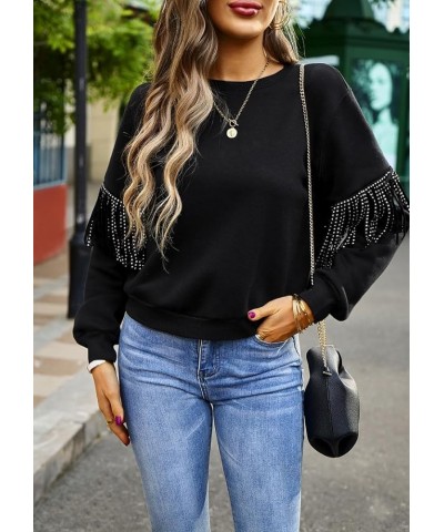 Women's 2023 Fashion Oversized Sweatshirt Crewneck Long Sleeve Fringe Trim Tassel Shirt Pullover Tops Black $15.89 Hoodies & ...