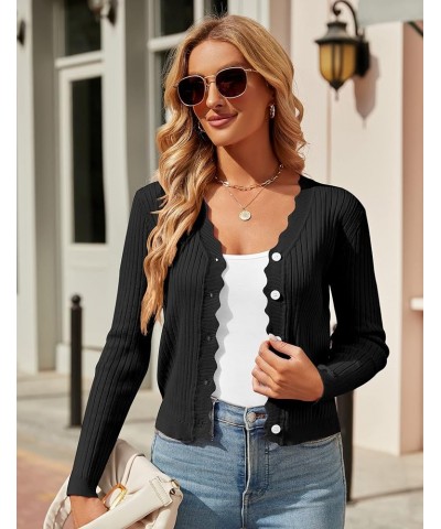 Womens Cropped Cardigan Knit Shrugs for Dresses Tops V Neck Button Down Cardigans Sweaters Black $6.95 Sweaters