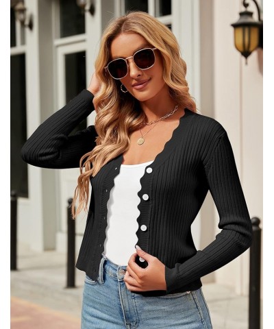 Womens Cropped Cardigan Knit Shrugs for Dresses Tops V Neck Button Down Cardigans Sweaters Black $6.95 Sweaters