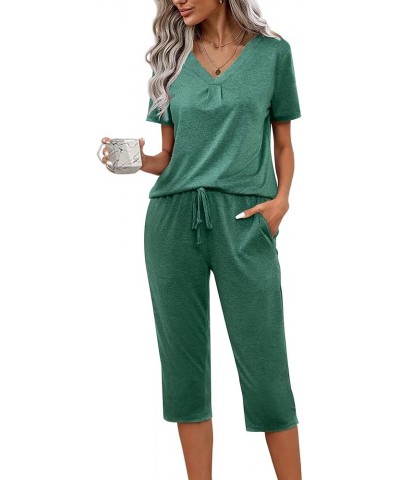 Women's Pajama Sets Long Sleeve Lounge Sets Pjs Sleepwear with Pockets 2-dark Green $21.82 Lingerie