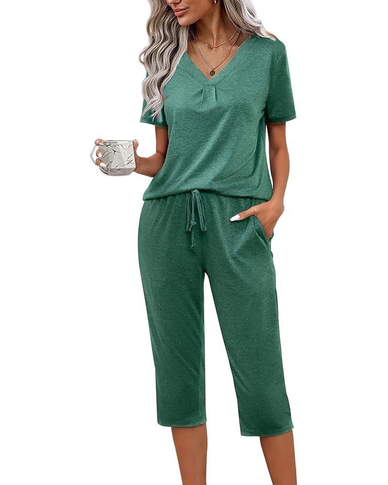 Women's Pajama Sets Long Sleeve Lounge Sets Pjs Sleepwear with Pockets 2-dark Green $21.82 Lingerie