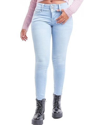 Women's Junior Mid-Rise Wannabettabutt 3-Button Recycled Fibers Skinny Jeans Q08 $19.81 Jeans