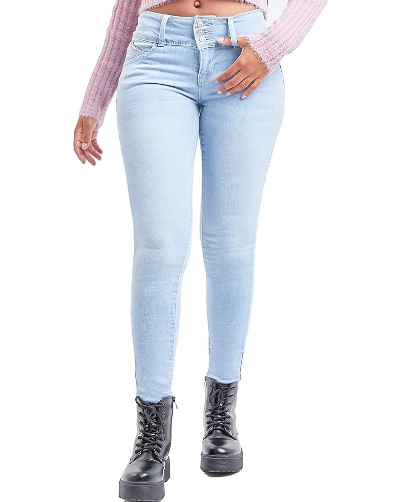 Women's Junior Mid-Rise Wannabettabutt 3-Button Recycled Fibers Skinny Jeans Q08 $19.81 Jeans