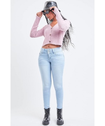 Women's Junior Mid-Rise Wannabettabutt 3-Button Recycled Fibers Skinny Jeans Q08 $19.81 Jeans