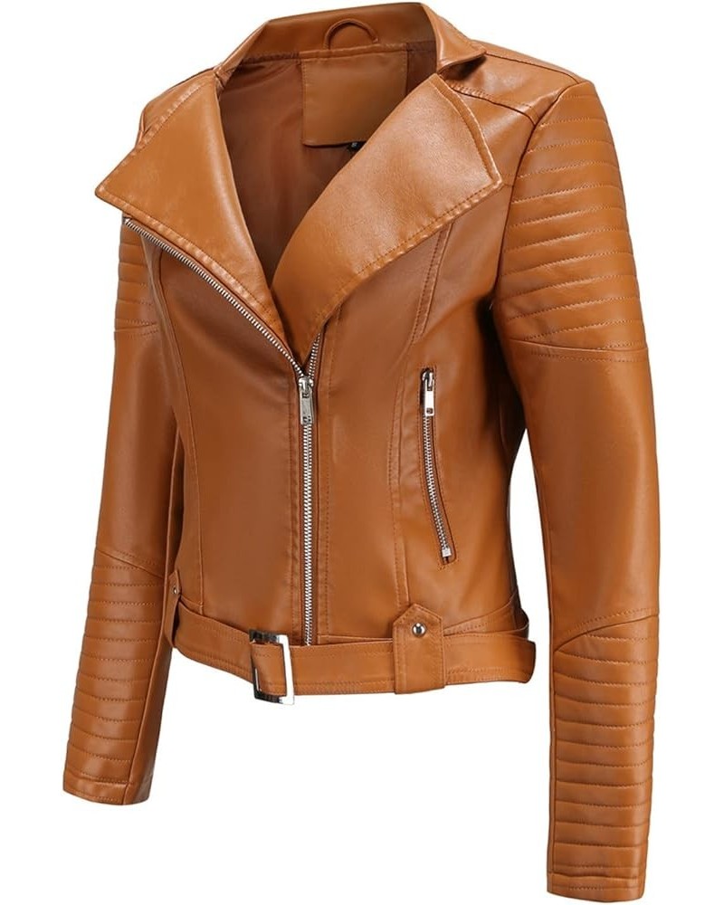 Women's Faux Leather Shacket Zip up Motorcycle Jacket Casual Lightweight Jacket Moto Biker Coat Long Sleeve Coat 08 Khaki $5....