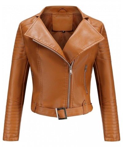 Women's Faux Leather Shacket Zip up Motorcycle Jacket Casual Lightweight Jacket Moto Biker Coat Long Sleeve Coat 08 Khaki $5....