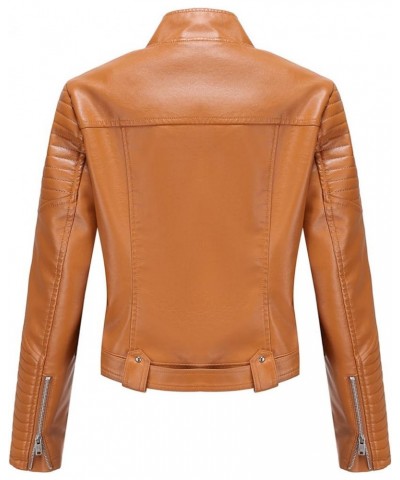 Women's Faux Leather Shacket Zip up Motorcycle Jacket Casual Lightweight Jacket Moto Biker Coat Long Sleeve Coat 08 Khaki $5....