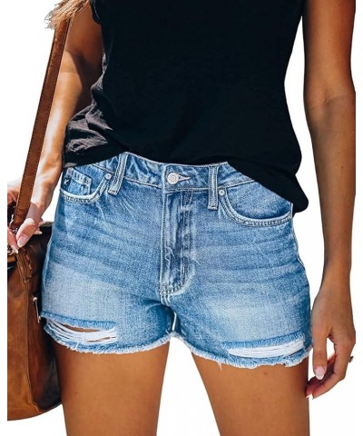 Women Mid Rise Ripped Stretchy Jeans Shorts Frayed Raw Hem Casual Denim Shorts 13-light Blue1 $18.89 Shorts