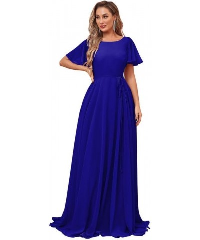 Women's Short Sleeve Bridesmaid Dresses Chiffon Formal Evening Party Gown Royal Blue $42.29 Dresses