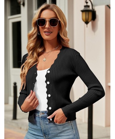 Womens Cropped Cardigan Knit Shrugs for Dresses Tops V Neck Button Down Cardigans Sweaters Black $6.95 Sweaters