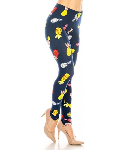 Women's Basic Comfort Stretch Soft Solid and Stylish Print Leggings BAT 1 Pineapple Candy $9.50 Leggings