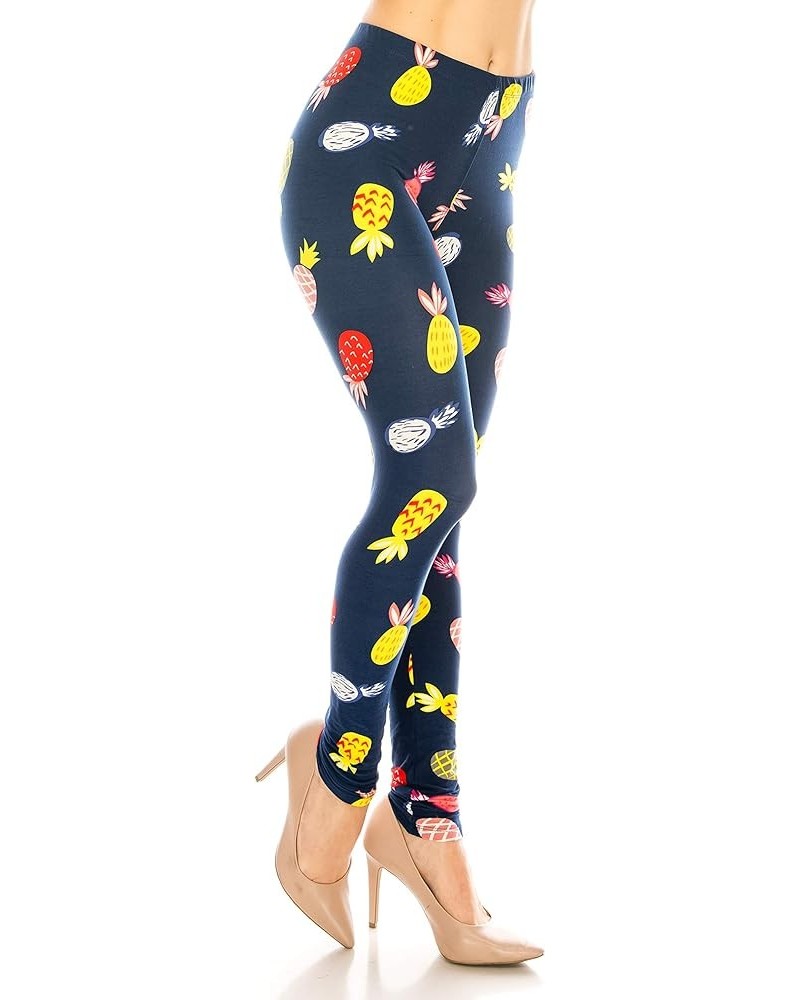 Women's Basic Comfort Stretch Soft Solid and Stylish Print Leggings BAT 1 Pineapple Candy $9.50 Leggings