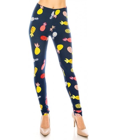 Women's Basic Comfort Stretch Soft Solid and Stylish Print Leggings BAT 1 Pineapple Candy $9.50 Leggings