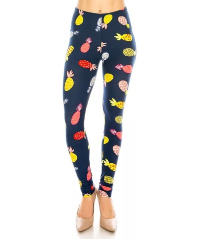 Women's Basic Comfort Stretch Soft Solid and Stylish Print Leggings BAT 1 Pineapple Candy $9.50 Leggings