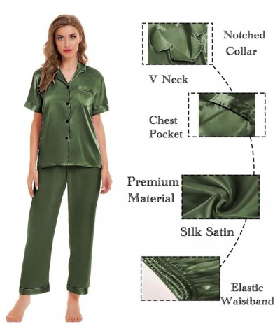 Womens 4pcs Pajamas Sets Silk Satin Sleepwear Sexy Cami with Button Down Short Sleeve Shirt Pjs Loungewear A-olive Green $16....