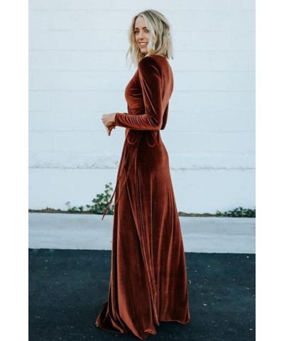 Long Sleeve Velvet Bridesmaid Dresses for Wedding Wrap Maxi V Neck Slit Formal Evening Party Gown for Women Full Back-rust $3...