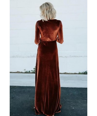 Long Sleeve Velvet Bridesmaid Dresses for Wedding Wrap Maxi V Neck Slit Formal Evening Party Gown for Women Full Back-rust $3...