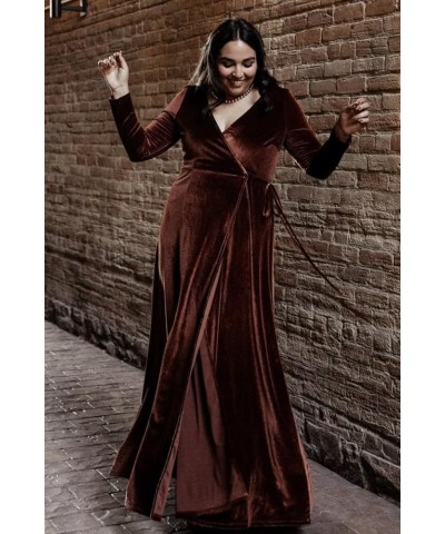 Long Sleeve Velvet Bridesmaid Dresses for Wedding Wrap Maxi V Neck Slit Formal Evening Party Gown for Women Full Back-rust $3...