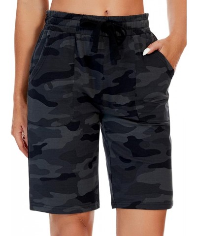 Cotton Sweat Shorts with Pockets for Women 10" Athletic Lounge Sports Workout Bermuda Knee Shorts Camouflage Black $15.11 Act...