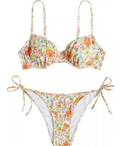 Women's Bikini Sets Floral Underwire Bathing Suits High Waisted Tie Side Two Piece Swimsuit Multicoloured $15.96 Swimsuits