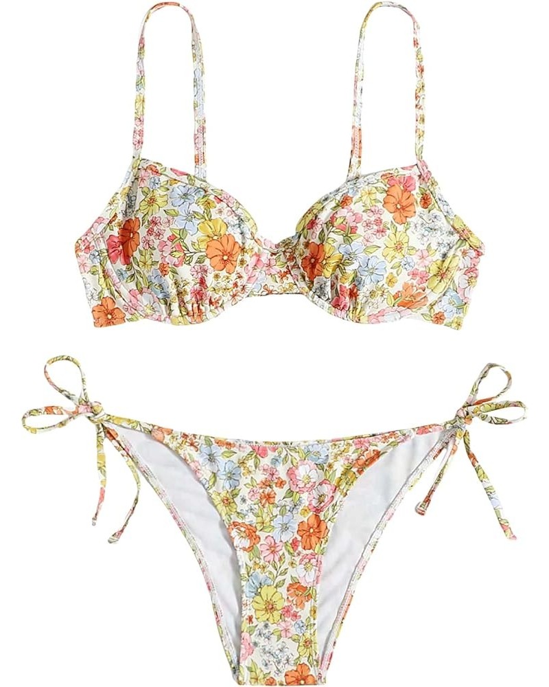 Women's Bikini Sets Floral Underwire Bathing Suits High Waisted Tie Side Two Piece Swimsuit Multicoloured $15.96 Swimsuits