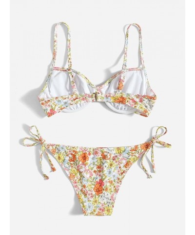 Women's Bikini Sets Floral Underwire Bathing Suits High Waisted Tie Side Two Piece Swimsuit Multicoloured $15.96 Swimsuits