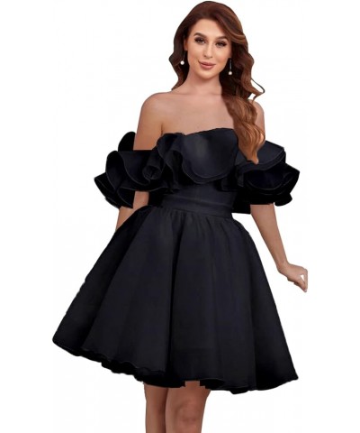 Women's Off Shoulder Short Homecoming Dress Ruffle Tulle Bridesmaid Prom Gown with Pockets YG235 Black $38.49 Dresses